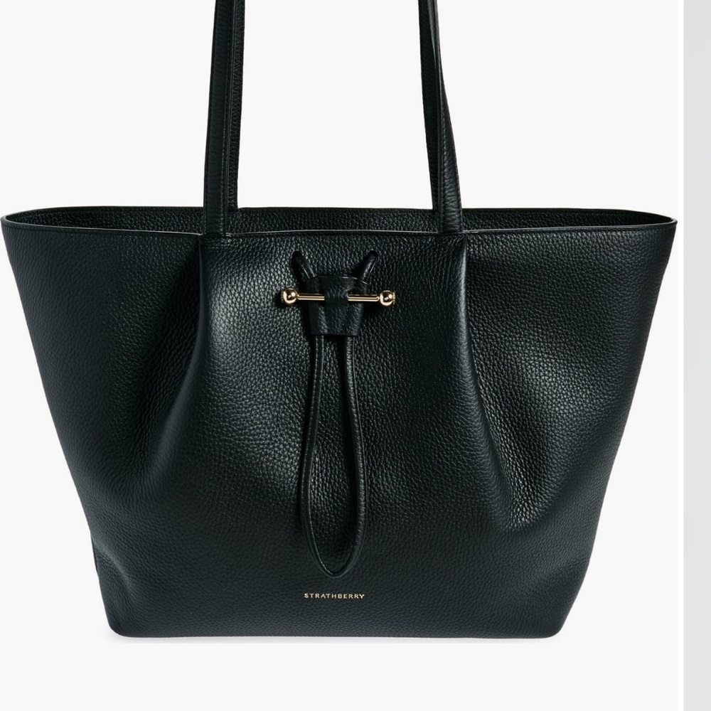 Strathberry Black Leather Tote with Gold Hardware